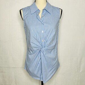 Donna Degnan Blue Gingham Collared Button Front Top Shirt Sz 4 Knot Waist USA